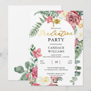 Invitation Boho Rose Roses Orchidées Floral Graduation Part