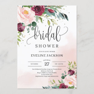 Invitation Boho rose rousse bordeaux floral brun douche nupti