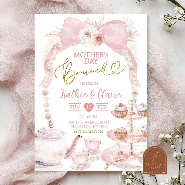 Invitation Boho Rose Ruban Fête des Mères Cupcake Brunch (Créateur téléchargé)