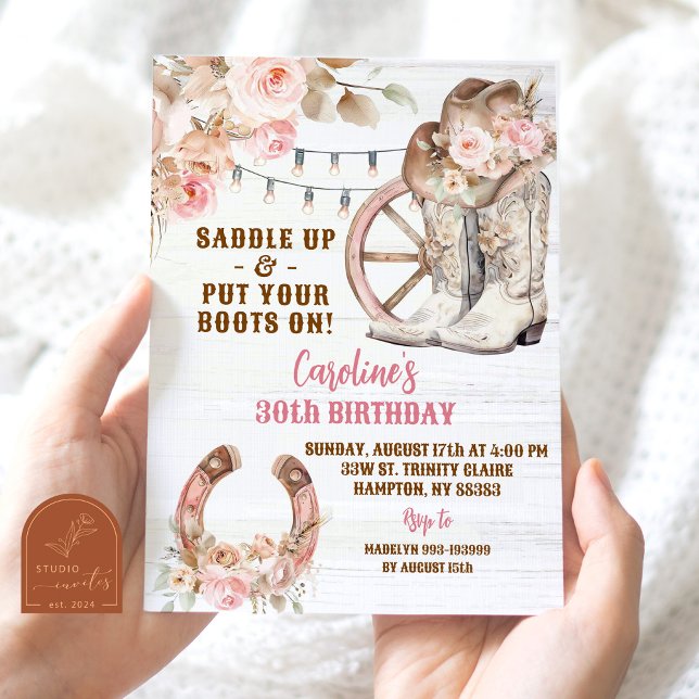 Invitation Boho rose Russe Western Cowgirl Anniversaire (Créateur téléchargé)