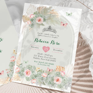 Invitation Boho Rose Sage Vert Couronne royale Quinceañera