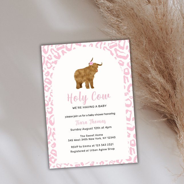 Invitation Boho rose Saint-Vache Highland Cow Girl Baby showe (Pink Boho Holy Cow Highland Cow Girl Baby Shower Invitation)