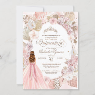 Invitation Boho rose séché Floral Rose Quinceanera Anniversai