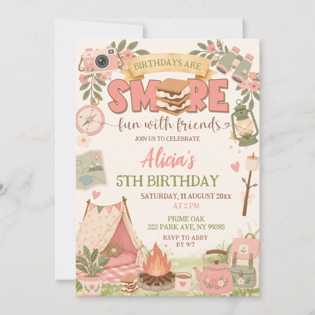 Invitation Boho Rose Smore Amusement Avec Amis Anniversaire (Devant)