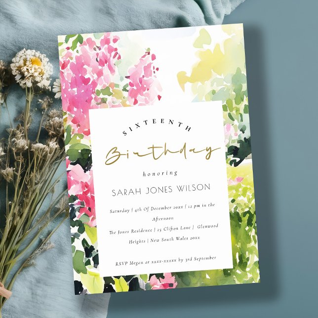 Invitation Boho Rose Vert Tropical Bougainvilliers Anniversai (Créateur téléchargé)