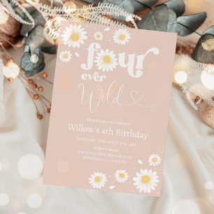Invitation Boho rose vif Daisy Quatre jamais Wild 4e annivers