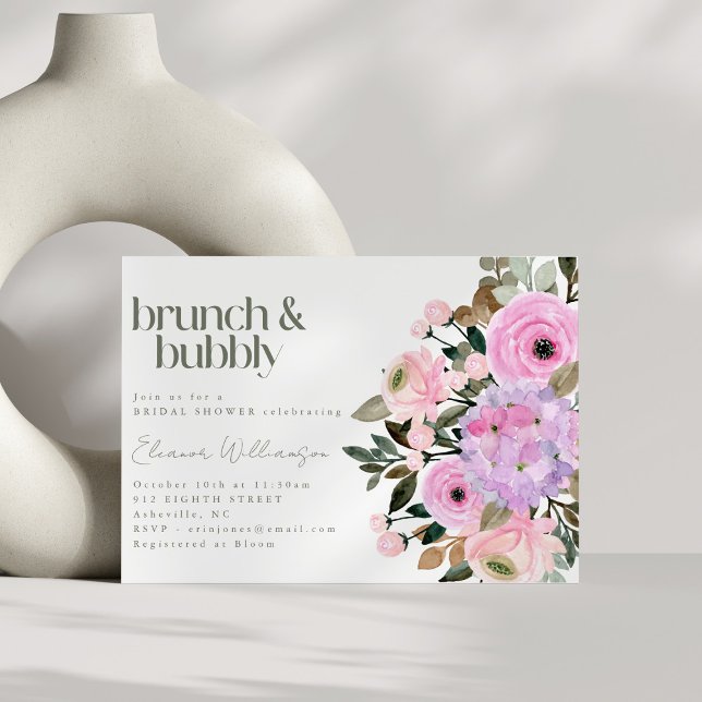 Invitation Boho rose violet Floral mignon Brunch Bubbly Douch (Créateur téléchargé)