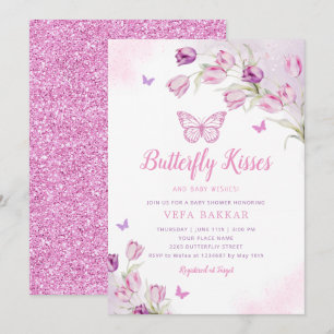 Invitation Boho rose violet papillon floral Baby shower fille