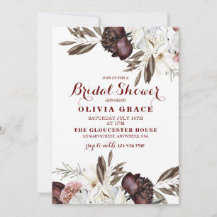 Invitation Boho Roses Bourguignon automne Baby Shower