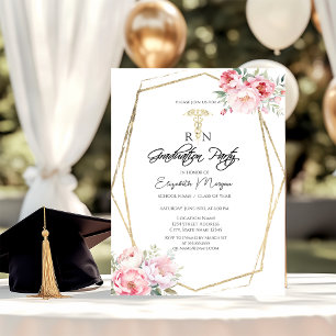 Invitation Boho Roses Cadre Doré RN Fête de Remise de Diplôme