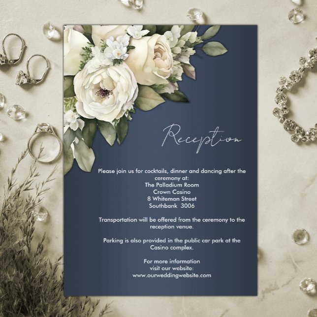 Invitation Boho Roses Dusty Blue Wedding Détails de la récept (Créateur téléchargé)