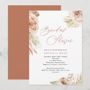 Invitation Boho Roses tropicaux et Fête des mariées du feuill
