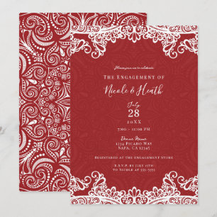 Invitation Boho Rouge & Blanc Dentelle Motif Audacieux Allian