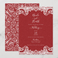 Boho Rouge & Blanc Dentelle Motif Audacieux Mariag