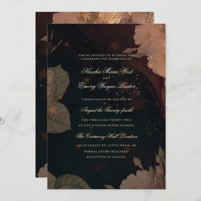 Invitation Boho rouge foncé Mariage floral (Devant / Derrière)