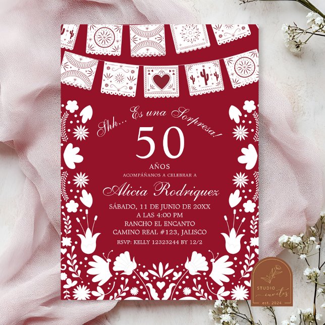 Invitation Boho Rouge Marron Talavera Mexicain Anniversaire S (Créateur téléchargé)