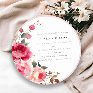 Invitation Boho Rouge Rose Fleurs Fiançailles d'aquarelle
