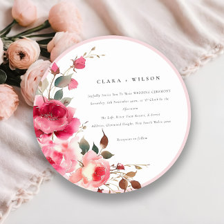Invitation Boho Rouge Rose Fleurs Mariage d'aquarelle