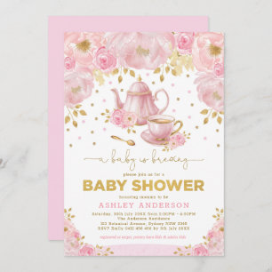 Invitation Boho rougissent thé rose de baby shower d'or