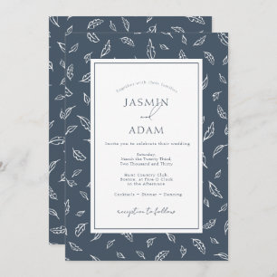 Invitation Boho Royal Blue Opulence Feuilles Photo Mariage