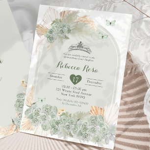 Invitation Boho Royal Crown Sage Green Princesse Quinceañera