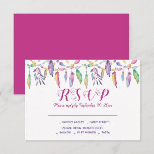 Invitation Boho RSVP Violet Plumes Amérindien