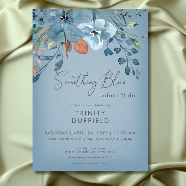 Invitation Boho Rust Blue Floral Quelque chose de bleu Fête d (Boho Rust Blue Floral Something Blue Bridal Shower Invitation)