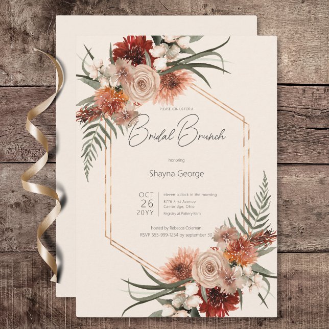 Invitation Boho Rust & Cream Fall Floral Bridal Brunch (Boho Rust & Cream Fall Floral Bridal Brunch Invitation)