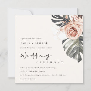 INVITATION BOHO RUST MONSTRERA WATERCOLOR MARIAGE FLORAL