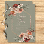 Invitation Boho Rust & Sage Neutre Green Fall Floral<br><div class="desc">Présentant notre superbe rouille boho et faire-part de mariage géométrique neutre automne fleurie, un mélange parfait d'élégance et de charme bohème! Cette magnifique invitation présente un bel arrière - plan vert sage qui donne le ton d'une célébration romantique et intemporelle. Au coeur du design se trouve un cadre géométrique méticuleusement...</div>