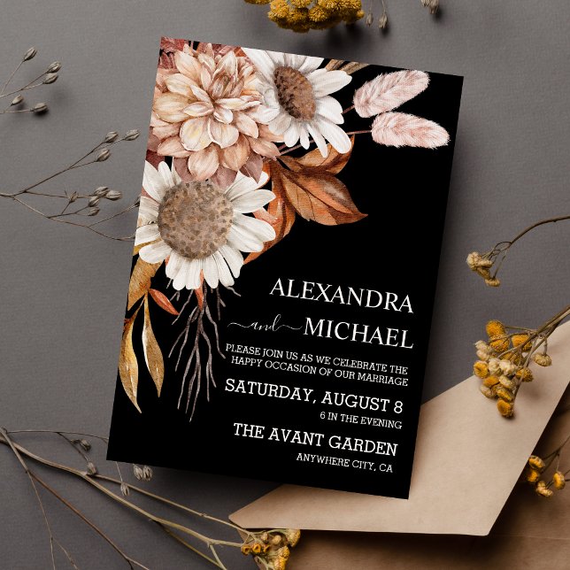 Invitation Boho Rust Terracotta séché Fan Fleurs Mariage (Créateur téléchargé)