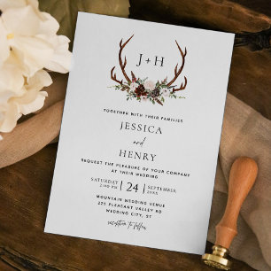 Invitation Boho Rustic Antlers Monogram Mariage