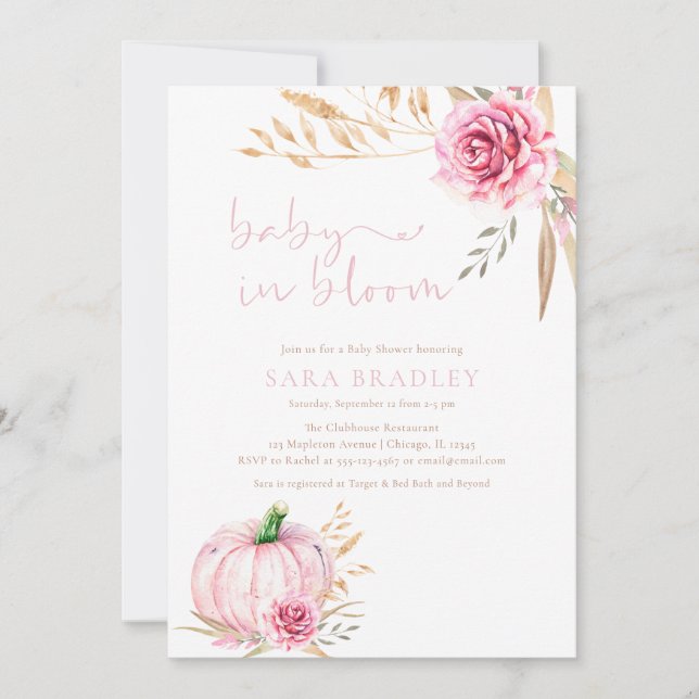 Invitation Boho Rustic automne Citrouille bébé Fille douche (Devant)