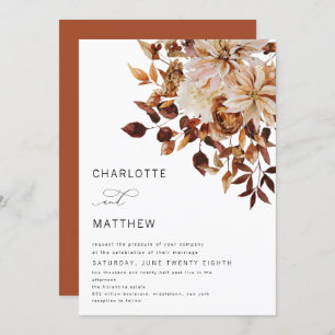 Invitation Boho Rustic Automne Feuilles Floral Mariage