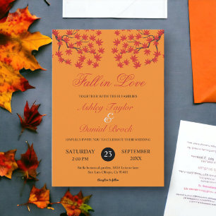 Invitation Boho Rustic Burnt Orange Rouge Feuille Mariage de 