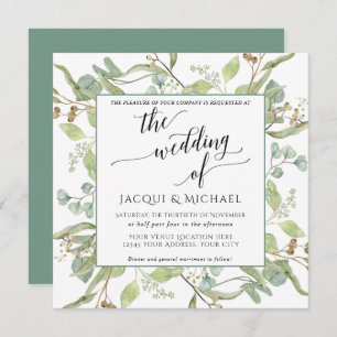 Invitation BOHO Rustic Eucalyptus Foliage Carré d'aquarelle