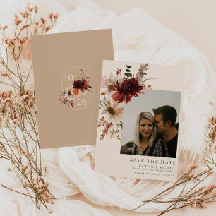 Invitation Boho Rustic Fall Floral Photo Enregistrer la date
