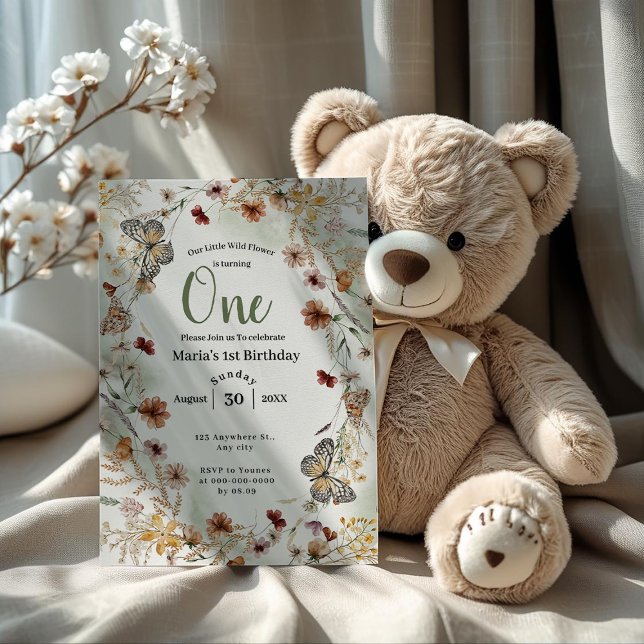 Invitation Boho Rustic Fleur sauvage Floral Baby Anniversaire (Créateur téléchargé)