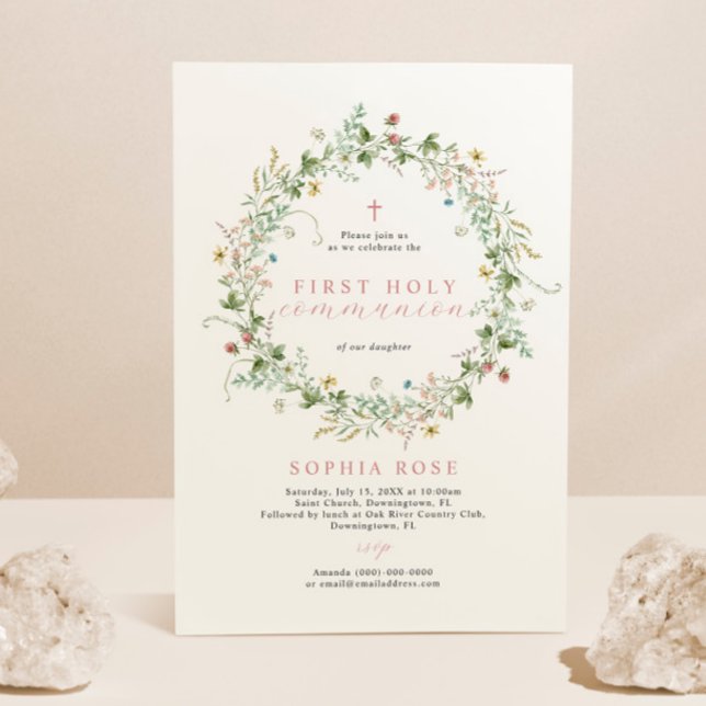 Invitation Boho Rustic Fleurs sauvages Première Communion sai (Créateur téléchargé)