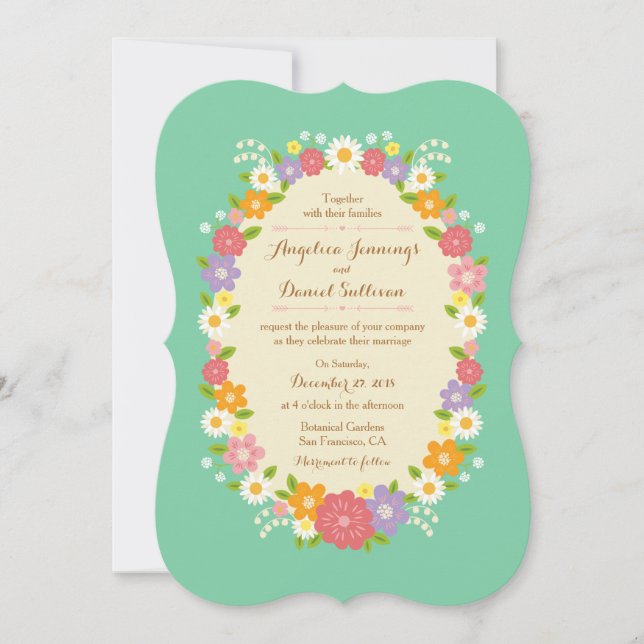 Invitation Boho Rustic Floral Wreath Mariage (Monnaie) (Devant)