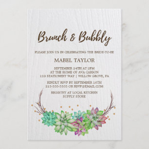 Invitation Boho Rustic Mint Floral Succulent Brunch & Bubbly