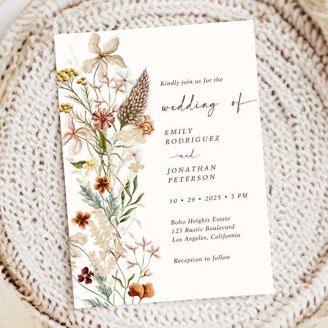 Invitation Boho Rustic Neutral Floral Mariage (Créateur téléchargé)