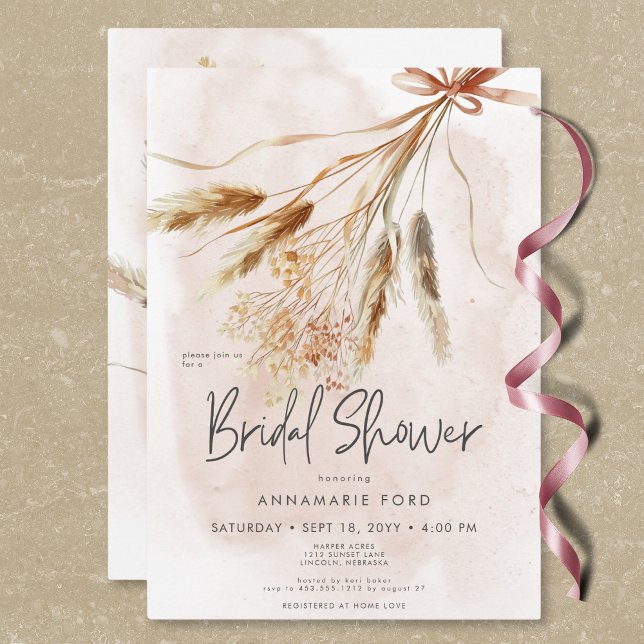 Invitation Boho Rustic Pampas & Fête des mariées de bouquet s (Boho Rustic Pampas & Dried Bouquet Bridal Shower Invitation)