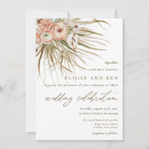 Invitation Boho Rustic Pampas Grass Peach Floral Mariage