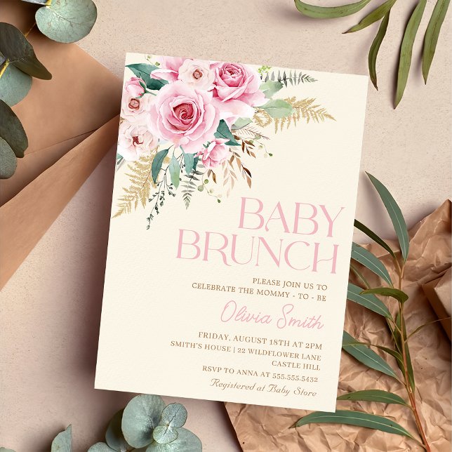 Invitation Boho Rustic Rose Floral Baby shower de Brunch pour (Créateur téléchargé)