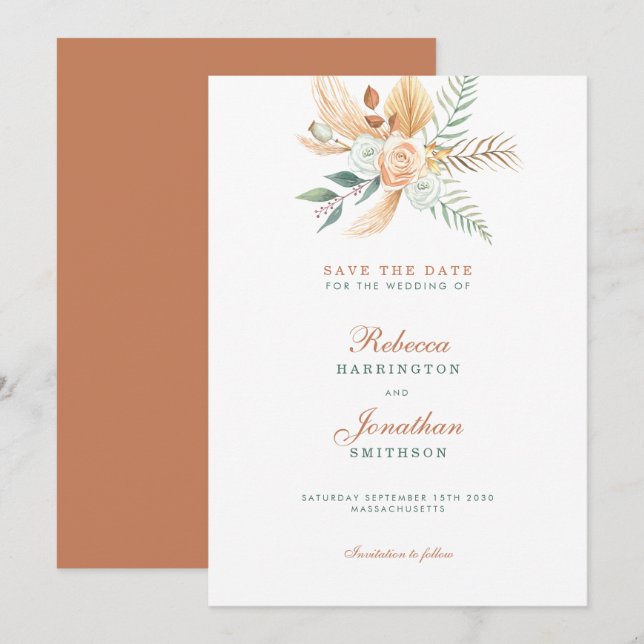 Invitation Boho Rustic Terracotta Mariage Enregistrer La Date (Devant / Derrière)