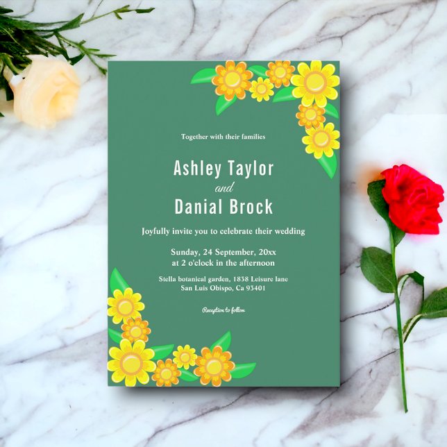 Invitation Boho Rustic Tournesol Vert Printemps Mariage Flora (Créateur téléchargé)