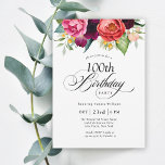 Invitation Boho Rustic Watercolor Floral 100e fête d'annivers<br><div class="desc">Célébrez ce jalon mémorable avec une invitation merveilleusement féminine et rustique boho style 100e anniversaire. Ce design a une somptueuse palette de couleurs riches en terre cuite, pêche profonde, rouge bordeaux, violet, turquoise et jaune. Les jolis éléments botaniques aquarelles ont un charme organique d'inspiration nature et faire pop l'invitation avec...</div>