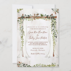 Invitation Boho Rustic Wood & Greenery Arch Canopy Mariage