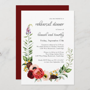 Invitation Boho Rustique Aquarelle Floral Dîner de répétition